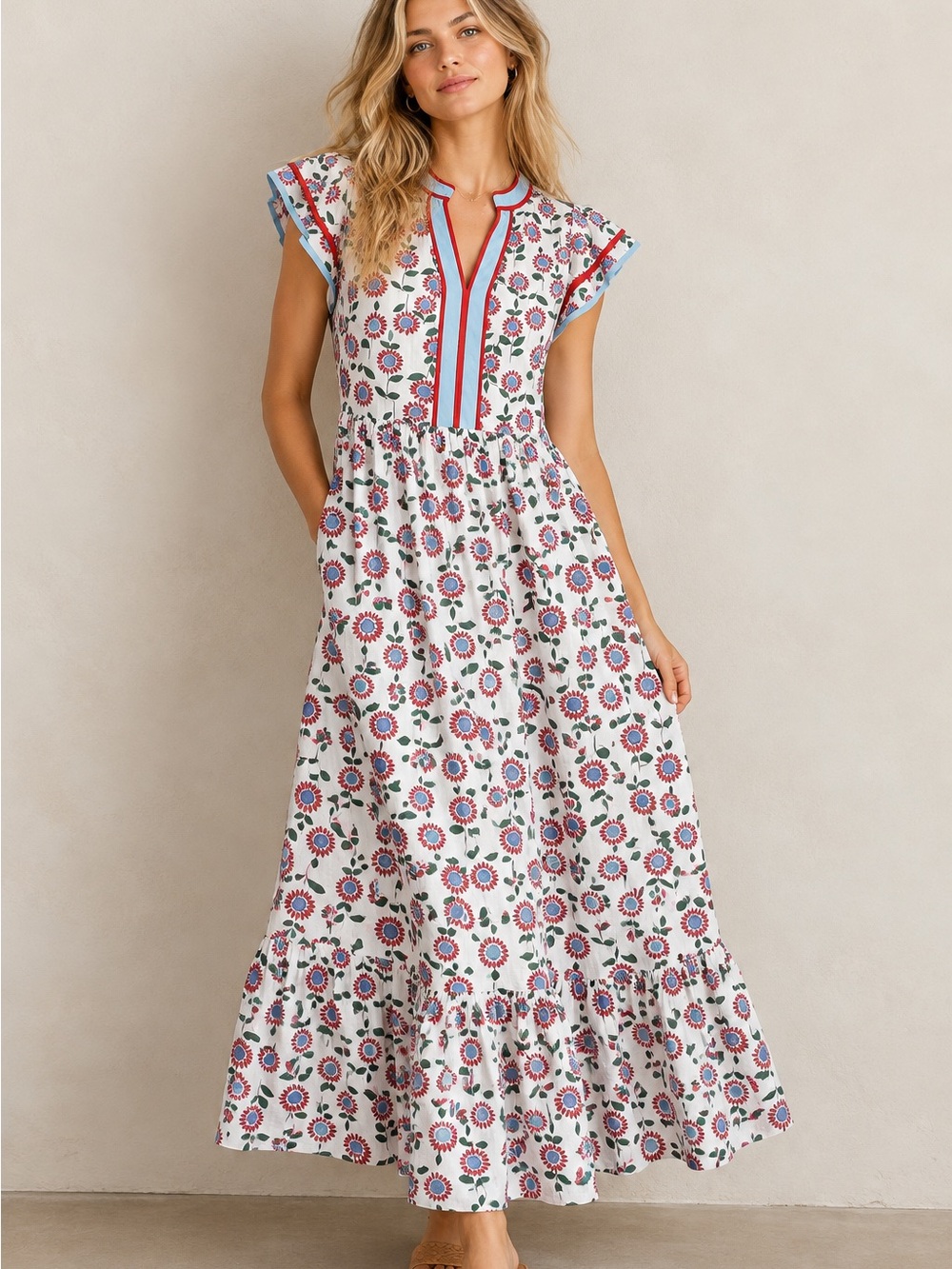 NWT Entro Floral Tiered Midi Pocket Dress Size XL